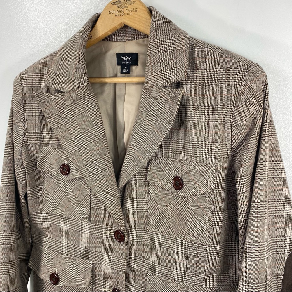 Mossimo Classic Chocolate Brown and Cream Glen Check Plaid Blazer Suit Jacket M - Picture 16 of 16